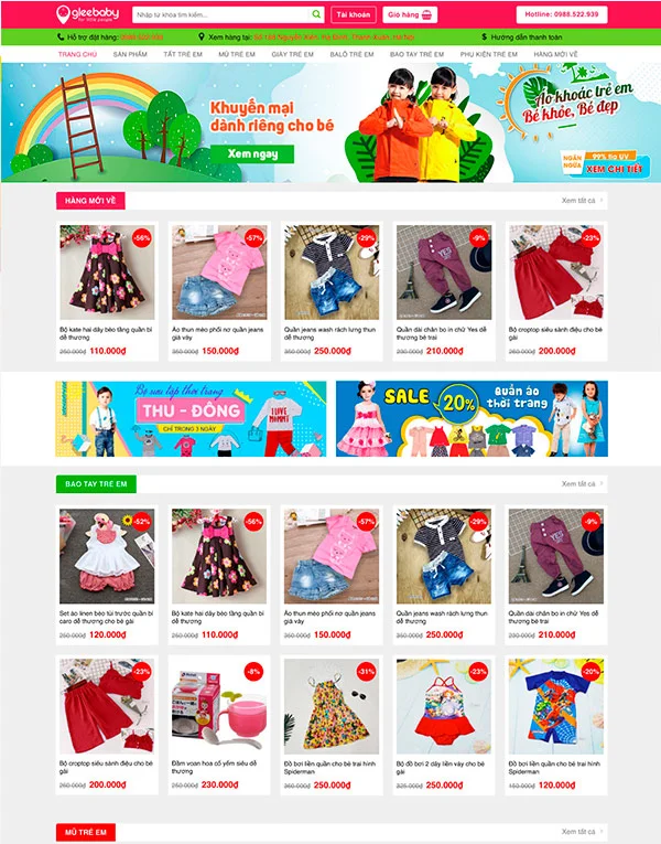 Children fashion e-commerce website template preview
